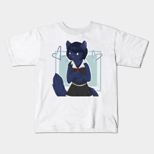 Shy Black Cat Girl Kids T-Shirt